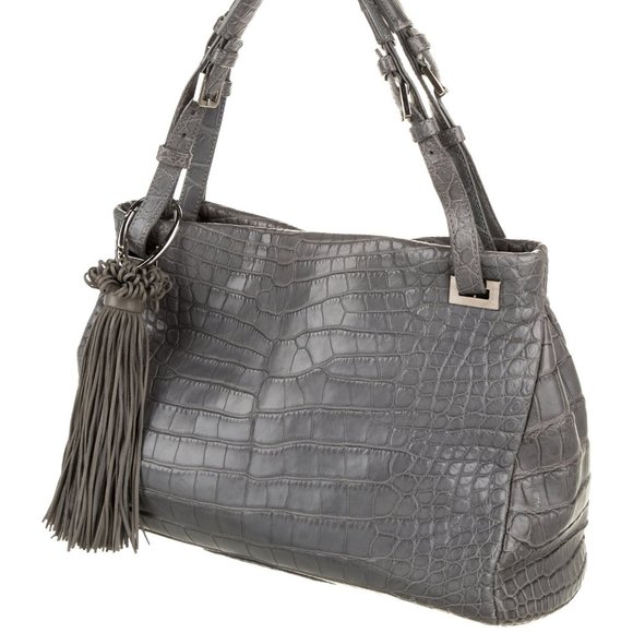 Suarez NY "DEBRA" Genuine Alligator Matte Grey Bag - Picture 2 of 4